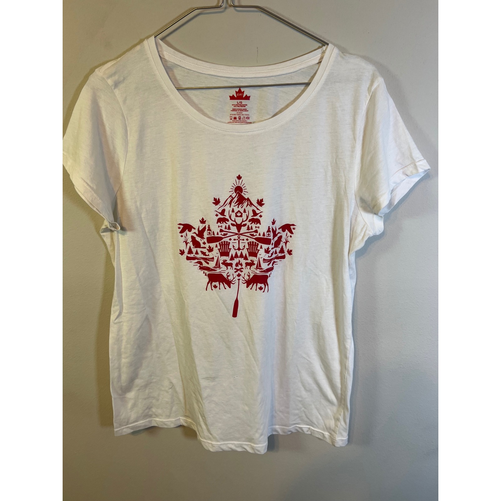 Eh! Women T-Shirt Canadian Maple Leaf Graphic White Size L